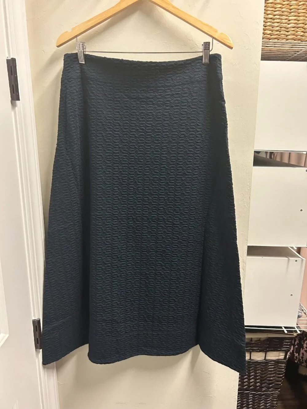 ME+EM Jacquard Jersey Textured Midi Skirt Navy NWT